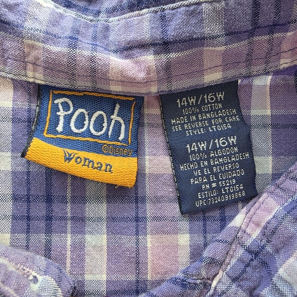 Disney's Winnie the Pooh Eeyore Sleeveless Plaid Cotton ButtonShirt, Women 14/16 - Picture 7 of 9